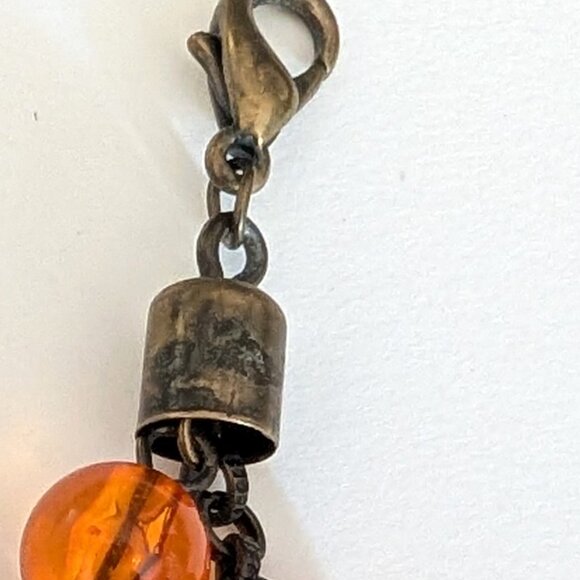 3 strand vintage orange enamel flower necklace with orange and peach beads - Picture 11 of 12